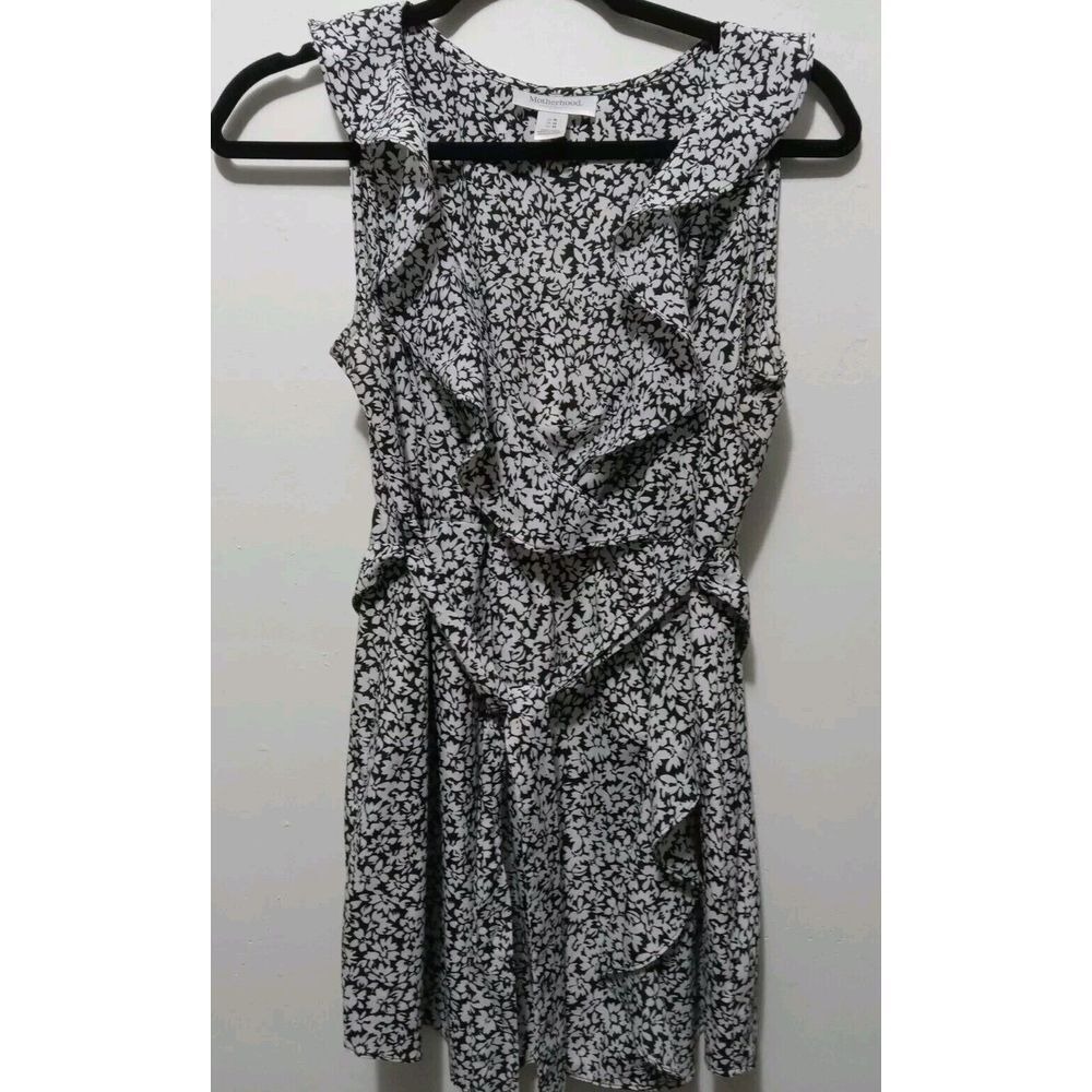 Motherhood Maternity Black White Floral Ruffle Wrap Top Tie Waist Medium